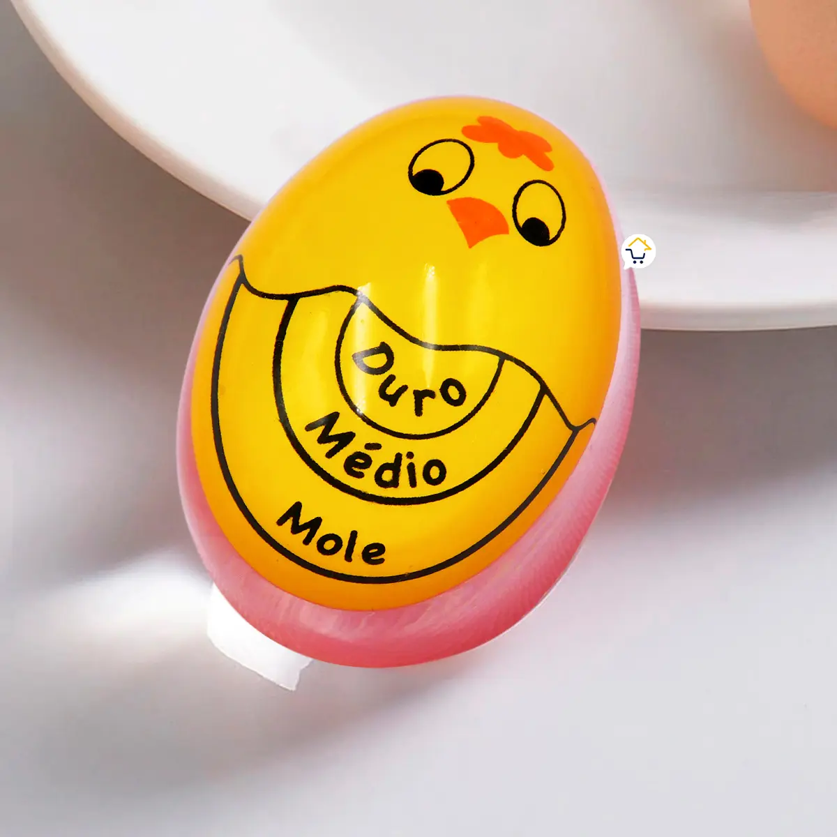 Huevo temporizador para cocción perfecta: duro, medio, mole. Diseño amarillo de pollito.