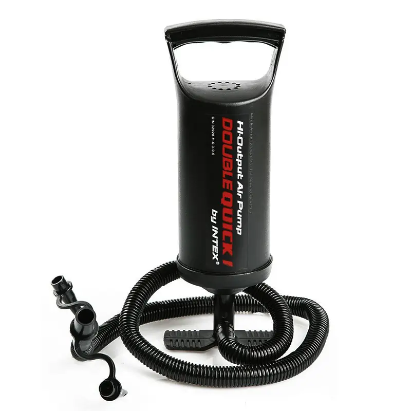 Inflador manual Intex Double Quick, alta presión, color negro, con manguera y boquillas.