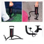 Inflador manual de alta presión y velocidad con 3 boquillas, ideal para colchones y balones.