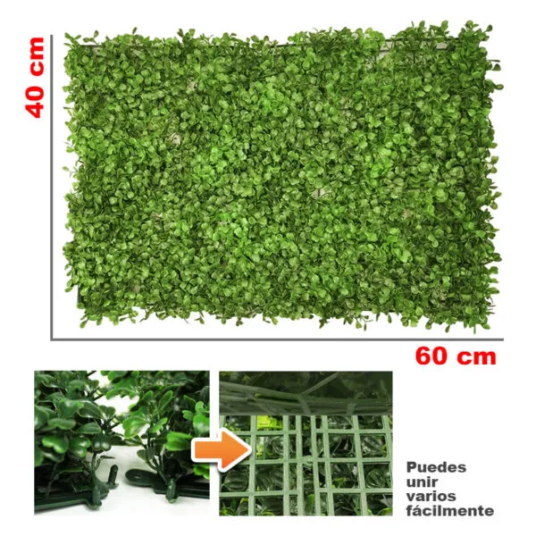 Jardín vertical artificial panel de follaje ecológico verde 40x60 cm, ideal para muros.