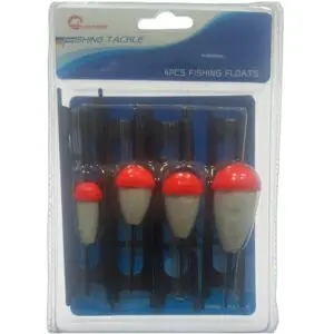 Set x2 de flotadores de pesca con tapa roja y cuerpo gris, para pesca deportiva.