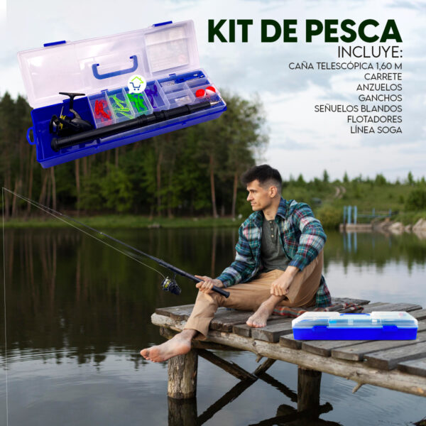 Kit Caña De Pescar Telescópica + Estuche + Anzuelos + Señuelos + Accesorios - Imagen 4