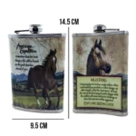 Licorera de acero inoxidable con estampado de caballos salvajes y texto "American Expedition".