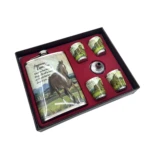 Licorera acero inoxidable 9 oz con 4 copas y embudo, diseño de caballo americano.