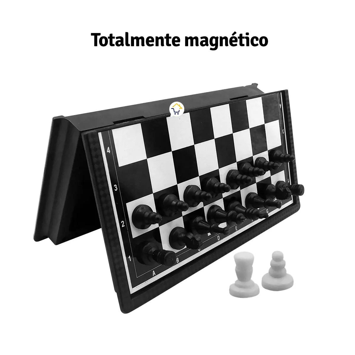 Mini ajedrez magnético portátil 14x14 cm con 32 piezas negras y blancas.