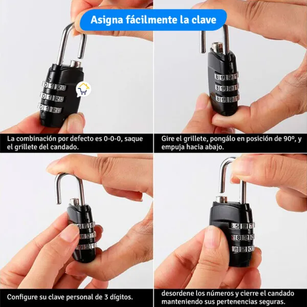 Set x2 Mini Candado Combinación Numérica Bloqueo Seguridad: Configura tu clave personal de 3 dígitos.