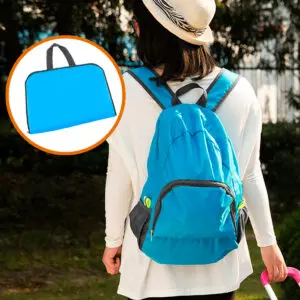 Morral impermeable plegable azul 2 en 1: mochila y bolso de mano para mujer.