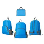 Morral impermeable plegable 2 en 1: mochila azul y bolso de mano, ideal para viajes.