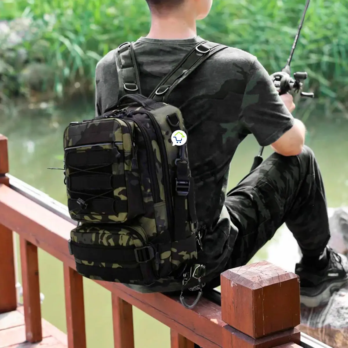 Morral táctico militar 2 en 1, mochila cruzada de 36L con camuflaje, ideal para pesca.