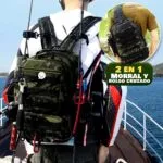 Morral Táctico Militar 2 En 1: Mochila y Bolso Cruzado Camuflado de Pesca