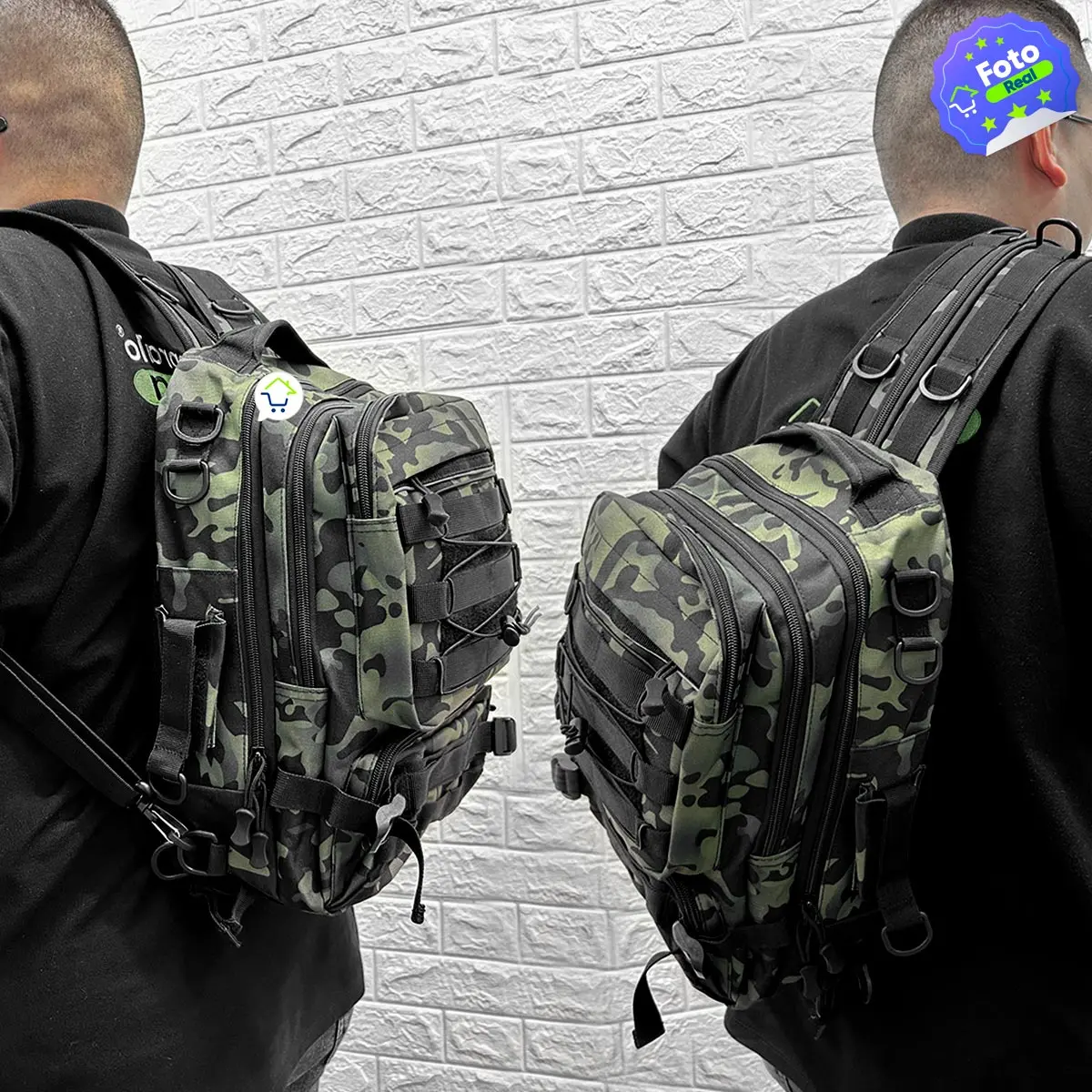 Morral táctico militar 2 en 1 de 36L: mochila y bolso cruzado camuflado.