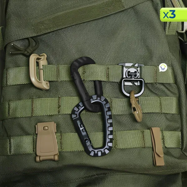 Set x6 mosquetón plástico forma D táctico llavero negro y beige para mochila