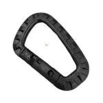 Mosquetón táctico negro forma D para llavero, ideal para camping y exteriores.