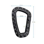Mosquetón de plástico negro con medidas de 8.3x5.5 cm, forma D, ideal para llavero táctico.
