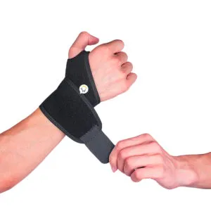 Muñequera deportiva elástica ambidiestra para túnel carpiano, ajustable y cómoda.