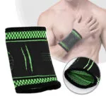 Set x2 muñequera elástica deportiva negra con verde, protección y soporte para ejercicio.
