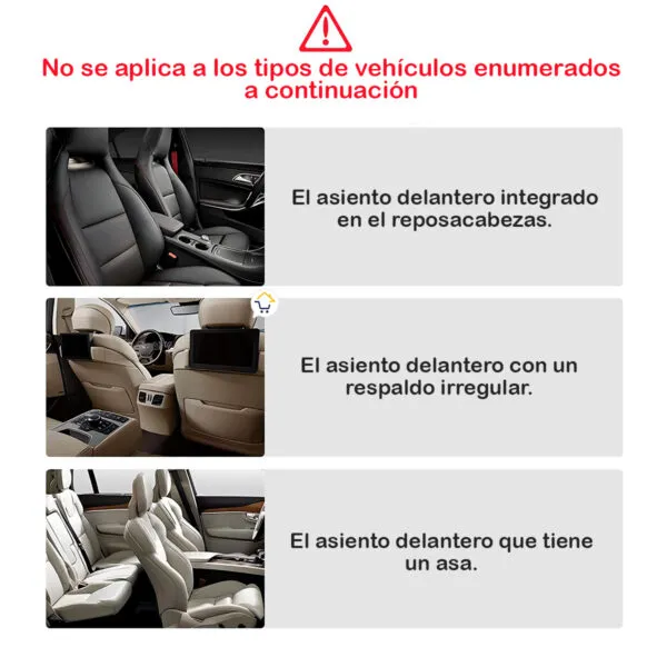 Asiento delantero con reposacabezas integrado, respaldo irregular o manija.