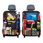 Organizador de asiento trasero para carro con soporte para tablet y múltiples bolsillos para niños.