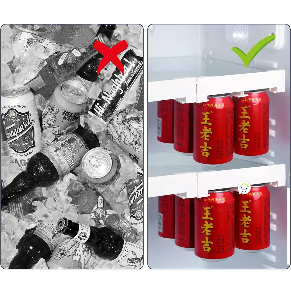 Organizador de latas de bebidas en nevera, dispensador apilable para refrigerador y despensa.