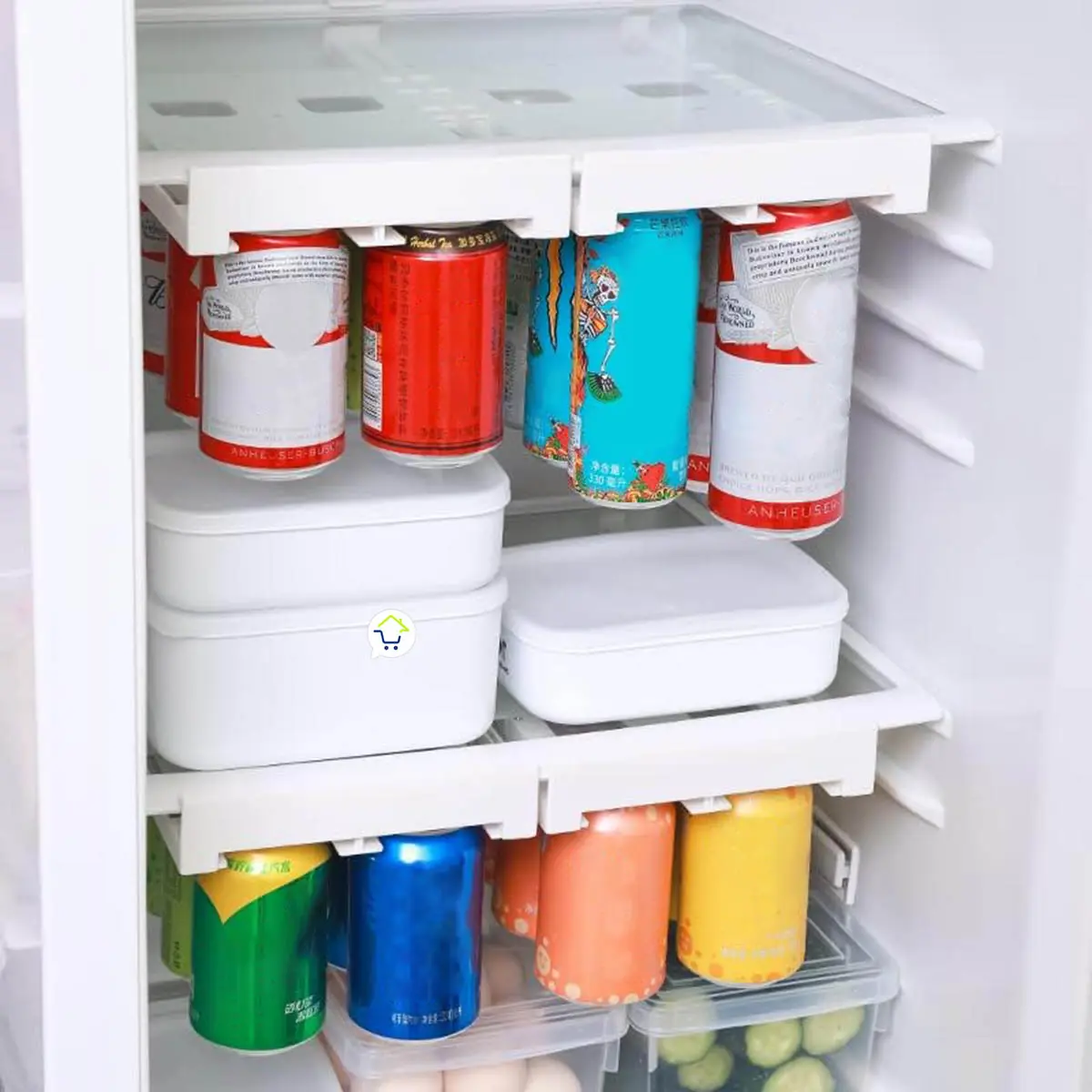 Organizador de bebidas en lata para nevera, dispensador colgante de latas de cerveza y refrescos.