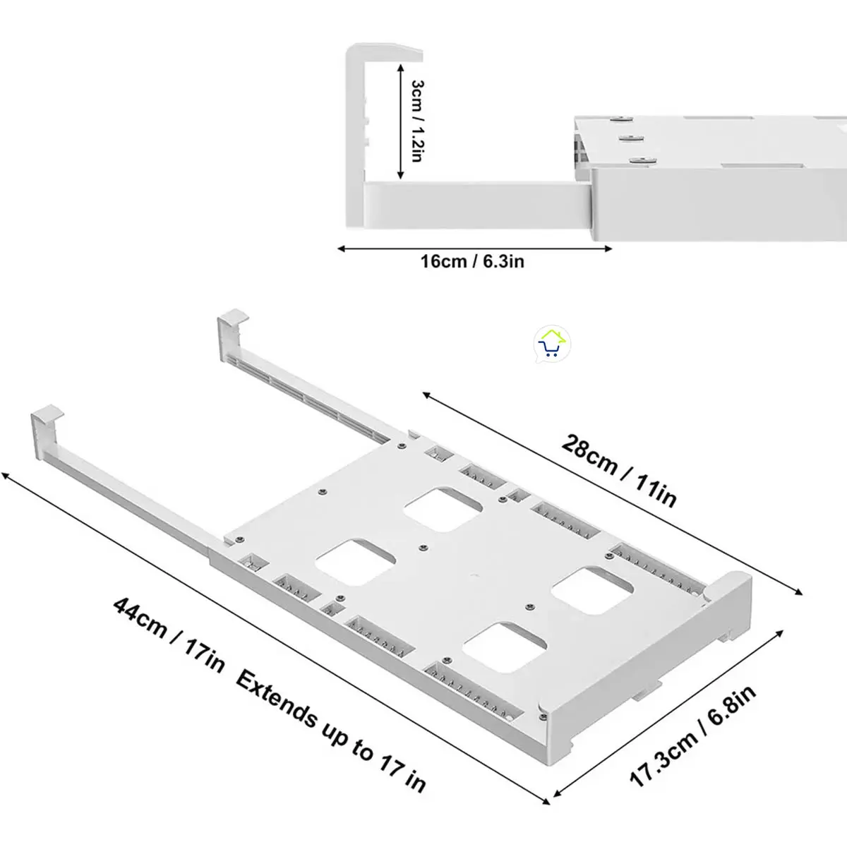 Dispensador extensible para latas en nevera, 44x17x17.3cm, ideal para organizar bebidas.