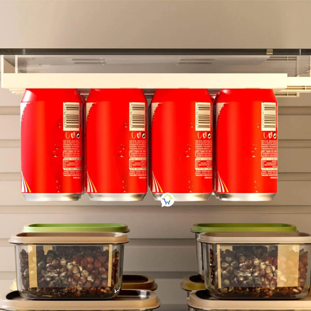 Dispensador de bebidas en lata para nevera, organiza tus latas rojas de refresco y alimentos en recipientes.