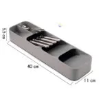 Organizador de cubiertos y utensilios de cocina gris, 40x11x5.5 cm.