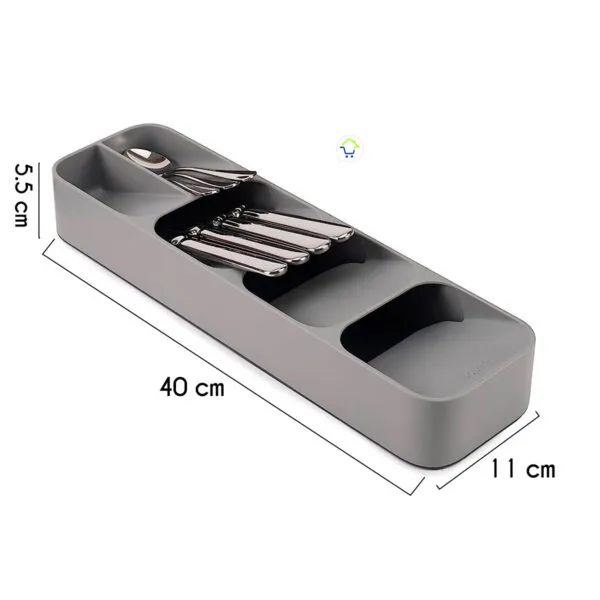 Organizador de cubiertos y utensilios de cocina gris, 40x11x5.5 cm.