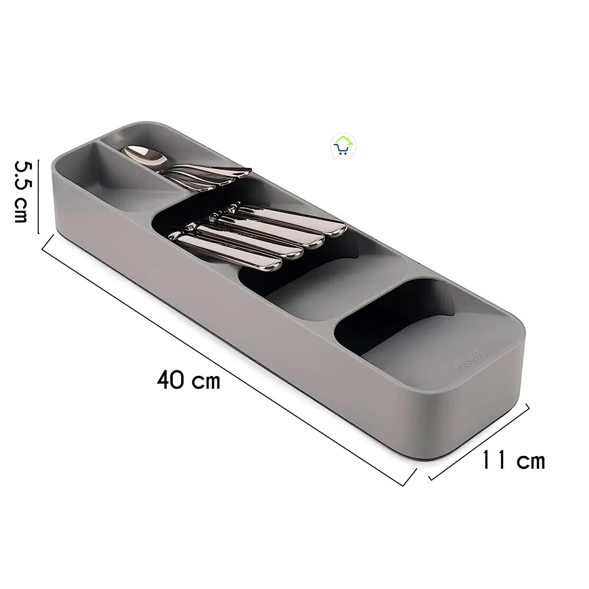 Organizador de cubiertos y utensilios de cocina gris, 40x11x5.5 cm.