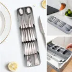 Organizador de cubiertos de cocina con separadores, ideal para cajones y mantener tus utensilios ordenados.