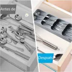 Organizador de cubiertos para cocina, muestra cómo ordenar eficientemente tus utensilios.
