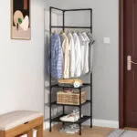 Organizador esquinero de ropa de 3 niveles, estantes con canasta, zapatos y abrigo, ahorra espacio.