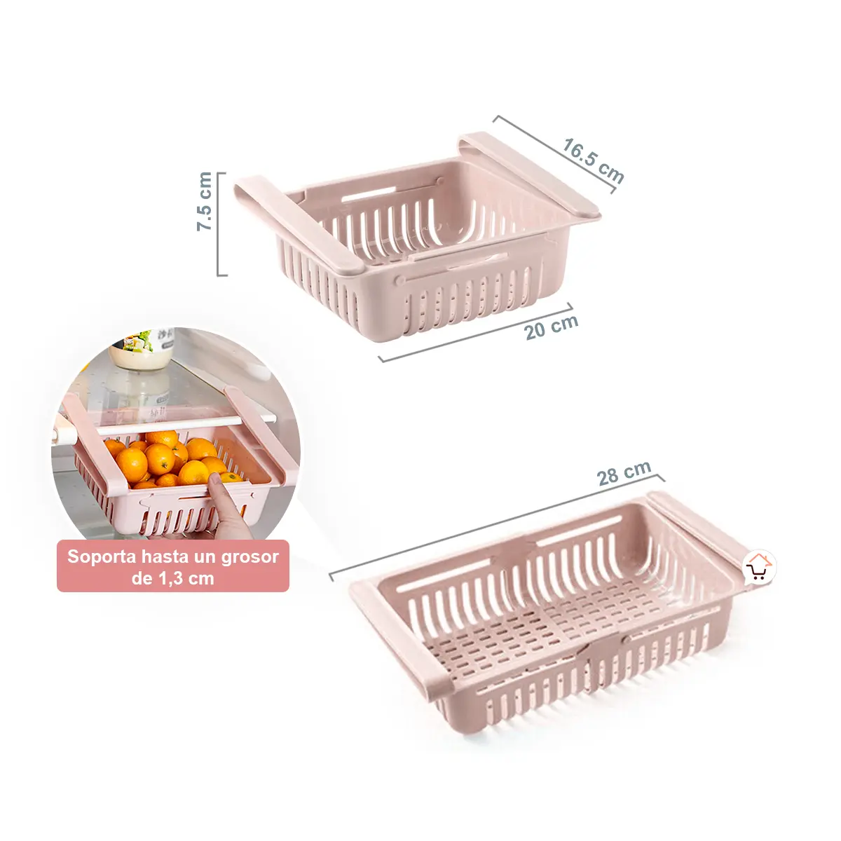 Set x3 organizador expandible para nevera, estante de almacenamiento con medidas 20cm y 28cm.