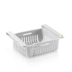 Organizador expandible para nevera, estante de almacenamiento gris claro para refrigerador.