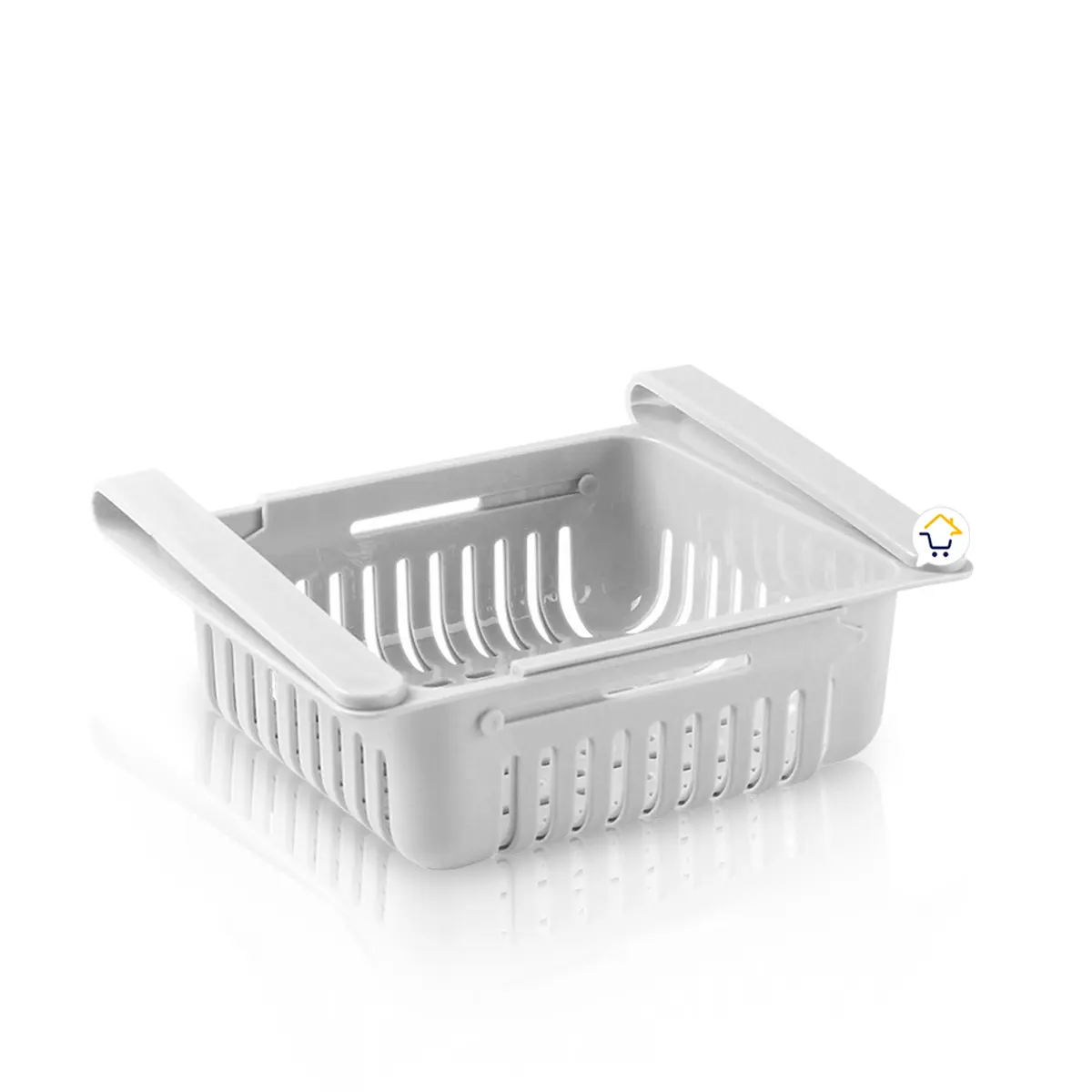Organizador expandible para nevera, estante de almacenamiento gris claro para refrigerador.