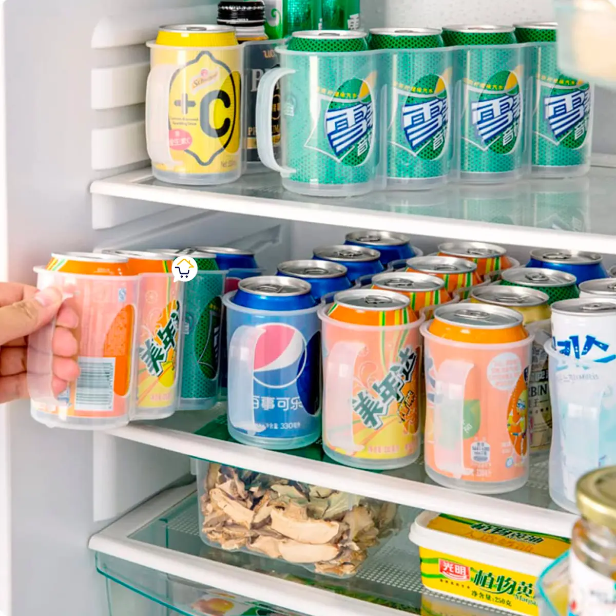Set x2 organizador de latas para refrigerador, útil para gaseosa y cerveza.