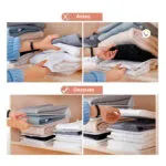 Set x10 organizador ropa: camisas, pantalones y prendas dobladas en un armario ordenado.