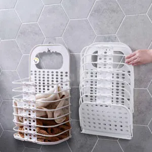 Cesta plegable de ropa sucia y toallas, organizador de pared con ventosa.
