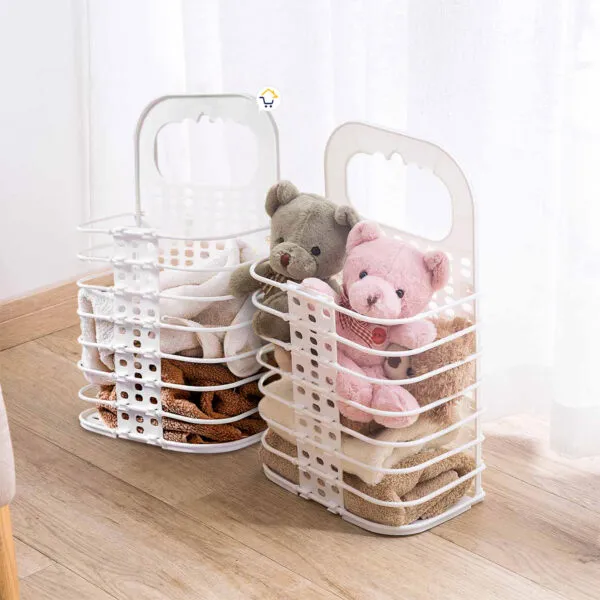 Cesta plegable para ropa sucia y toallas con osos de peluche, organizador blanco.