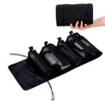 Organizador viajero con 4 cartucheras plegables para cosméticos y brochas.