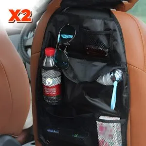 Set x2 organizador de asiento trasero para carro: guarda botellas, gafas y más.