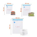 Pack 5 bolsas al vacío con bomba: 2 de 50x70cm, 2 de 60x80cm y 1 de 80x100cm.
