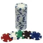 Set x50 Fichas Poker Casino Profesionales: rojo, blanco, verde, negro y azul.
