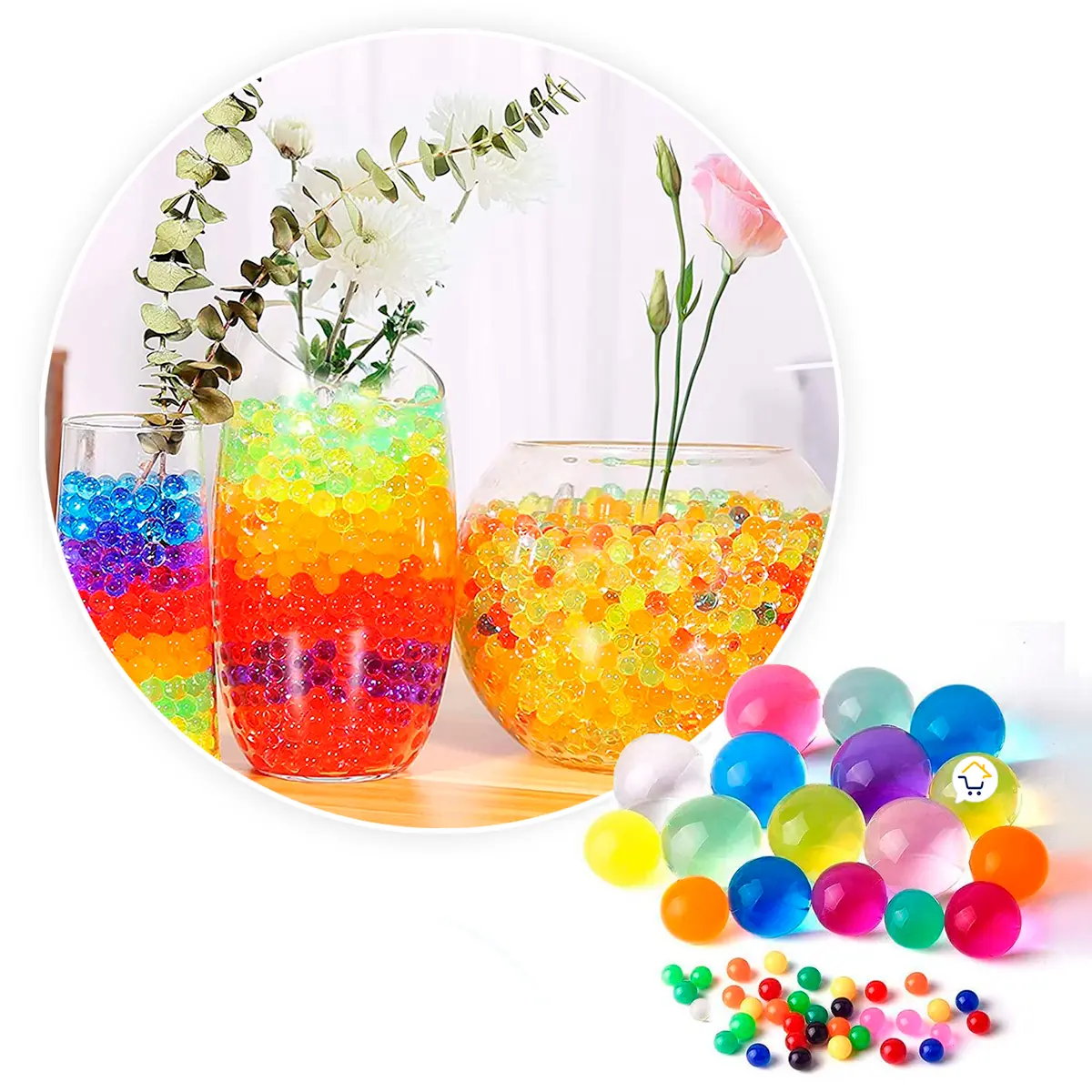 Set de 20.000 perlas hidrogel decorativas en arcoíris para jarrones y floreros.