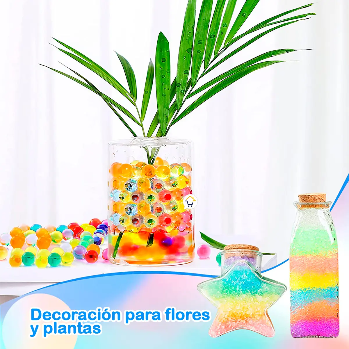 Perlas de hidrogel coloridas para decoración de flores y plantas en jarrón y botellas.