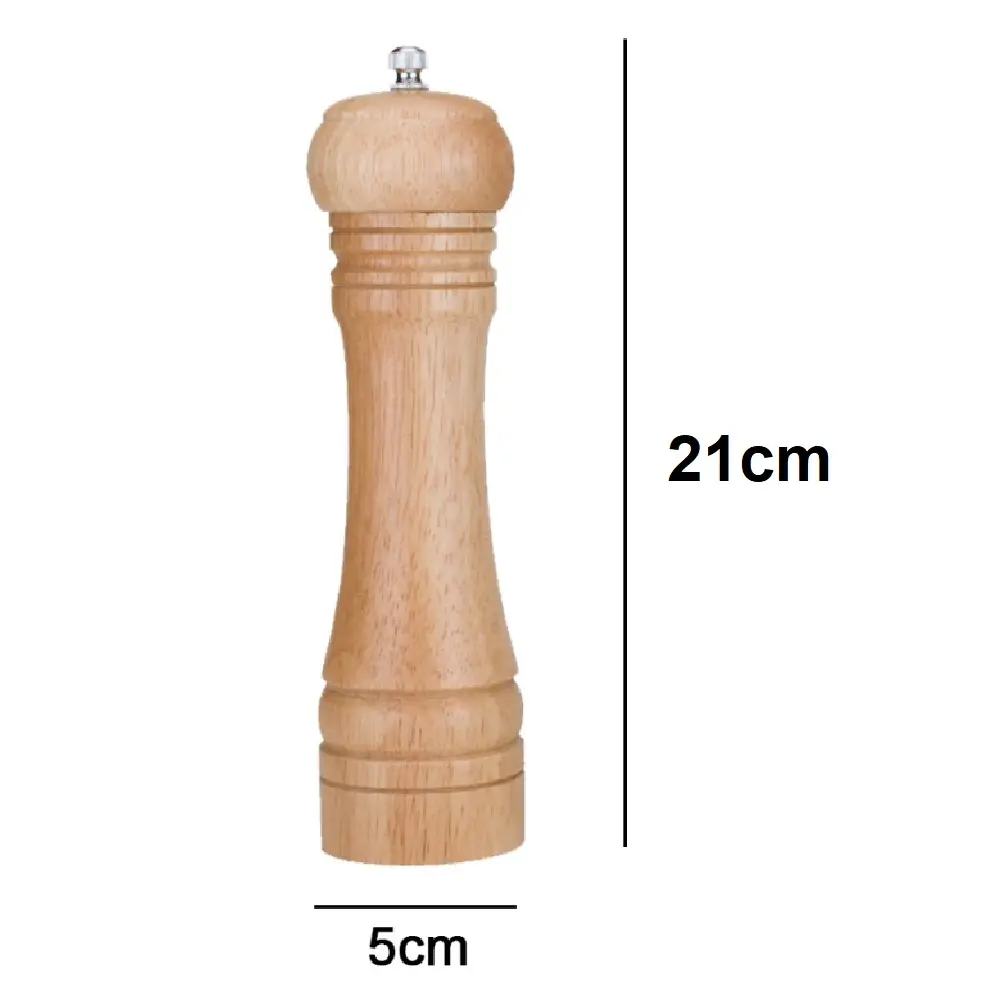 Pimentero de madera con muela molinillo, 21 cm de alto x 5 cm de ancho.