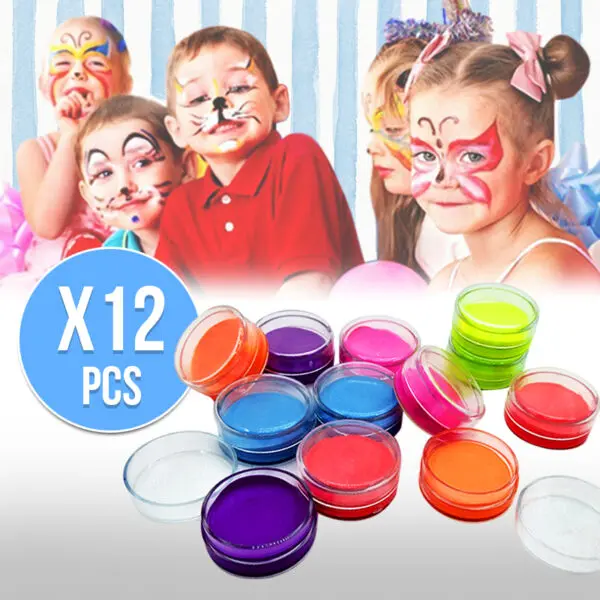 Set X12 Pinta Caritas Color Neón  Maquillaje Halloween Pintura Fiestas