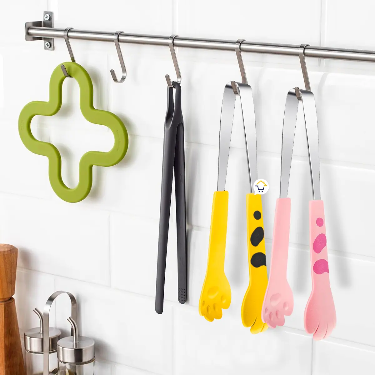 Pinzas de cocina para alimentos con diseño de patitas de gatito, ideales para hornear y asar.
