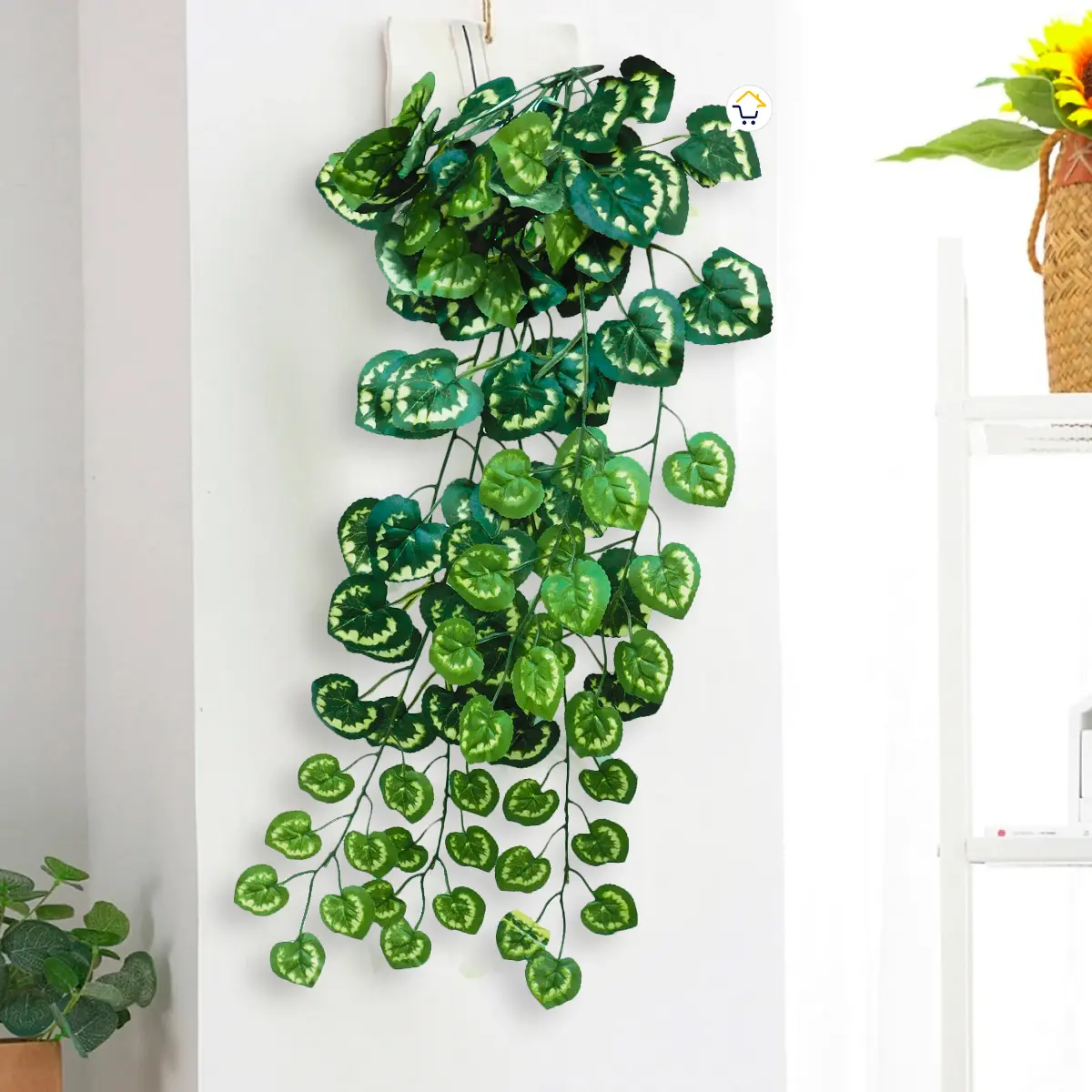 Follaje colgante artificial en forma de corazón, enredadera decorativa para interiores.