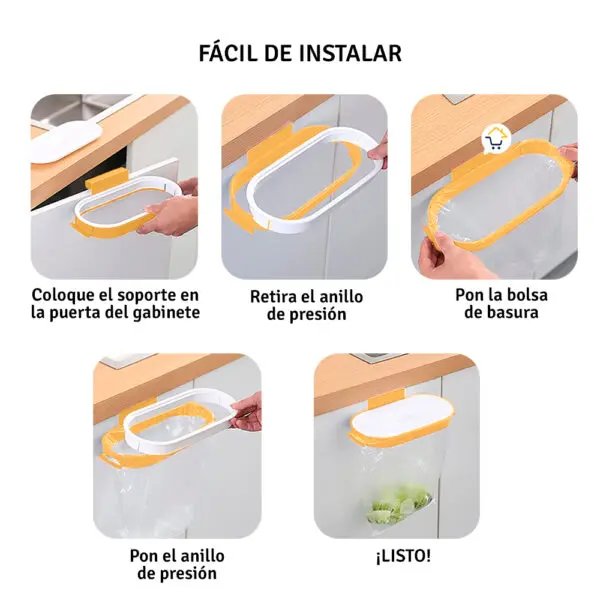 Set x2 porta bolsas para puerta de cocina, soporte multiusos para basura, fácil instalación.
